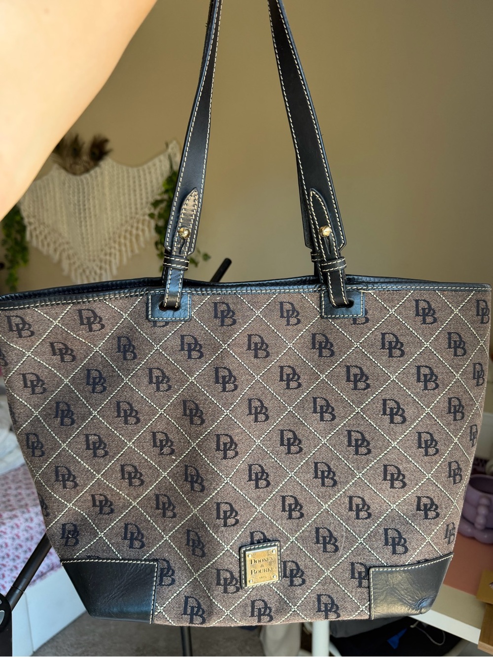 Dooney & Bourke Brown Logo Tote with Black Trim